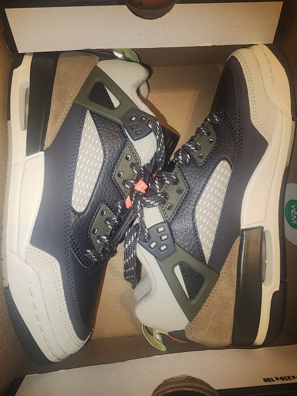 Jordan Kids Sneakers Black Olive Tan White with Orange Accent